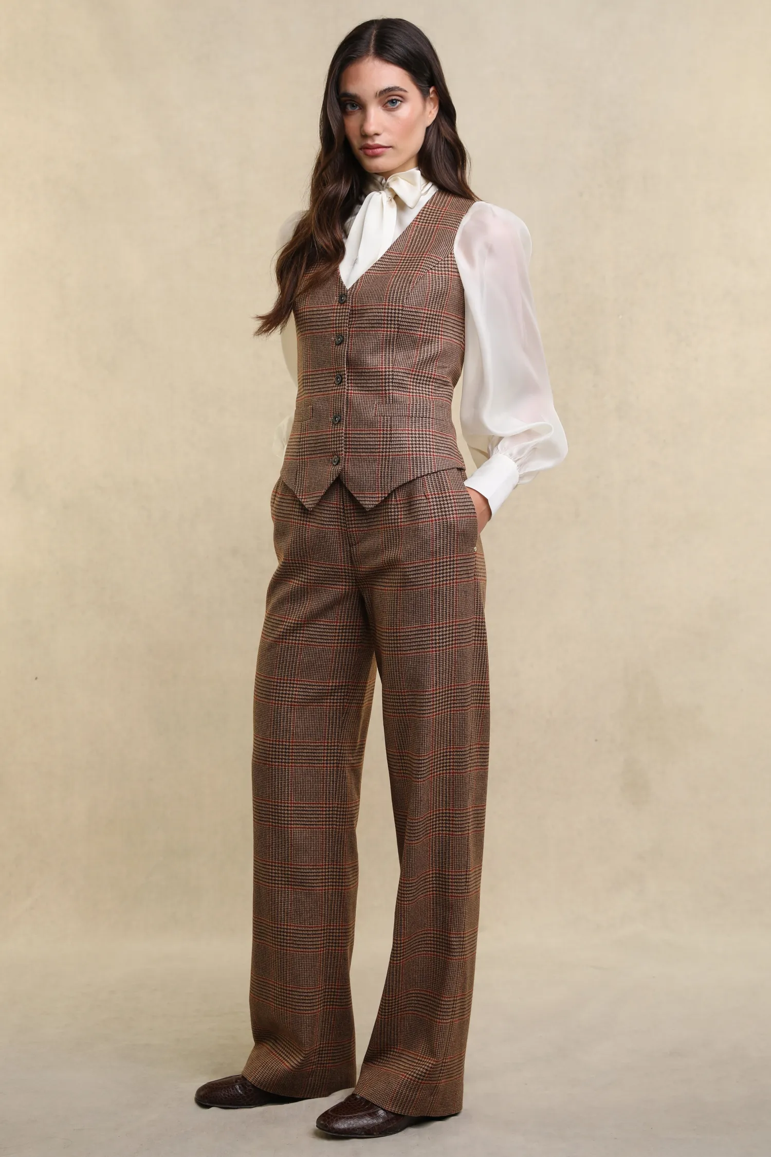 Best High Waisted Straight Trouser (Clarence Check Merlot) Women Trousers|Tailoring