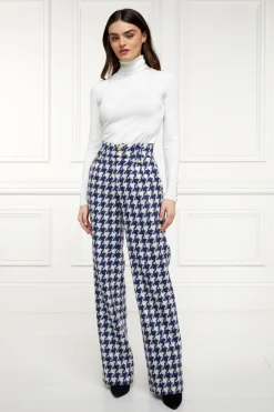 Discount High Waisted Straight Trouser (Large Scale Navy Houndstooth) Women Trousers|Tailoring