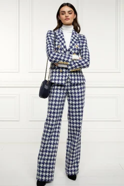 Discount High Waisted Straight Trouser (Large Scale Navy Houndstooth) Women Trousers|Tailoring