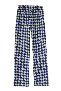 Discount High Waisted Straight Trouser (Large Scale Navy Houndstooth) Women Trousers|Tailoring