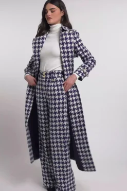Discount High Waisted Straight Trouser (Large Scale Navy Houndstooth) Women Trousers|Tailoring