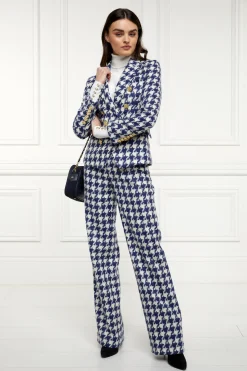 Discount High Waisted Straight Trouser (Large Scale Navy Houndstooth) Women Trousers|Tailoring