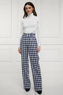 Discount High Waisted Straight Trouser (Large Scale Navy Houndstooth) Women Trousers|Tailoring