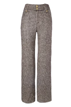 Clearance High Waisted Straight Trouser (Coffee Houndstooth) Women Trousers|Tailoring