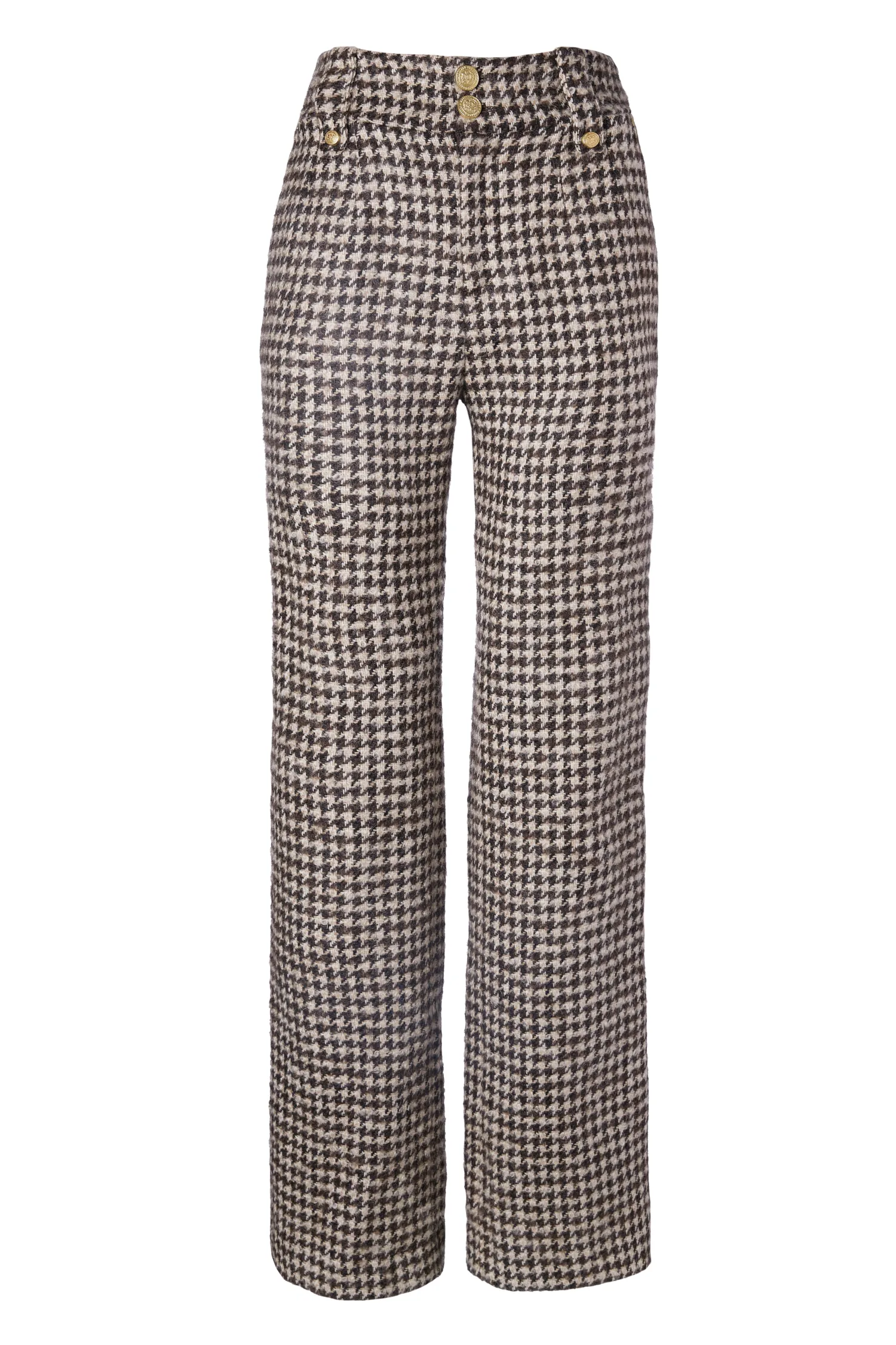 Clearance High Waisted Straight Trouser (Coffee Houndstooth) Women Trousers|Tailoring