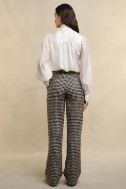 Clearance High Waisted Straight Trouser (Coffee Houndstooth) Women Trousers|Tailoring