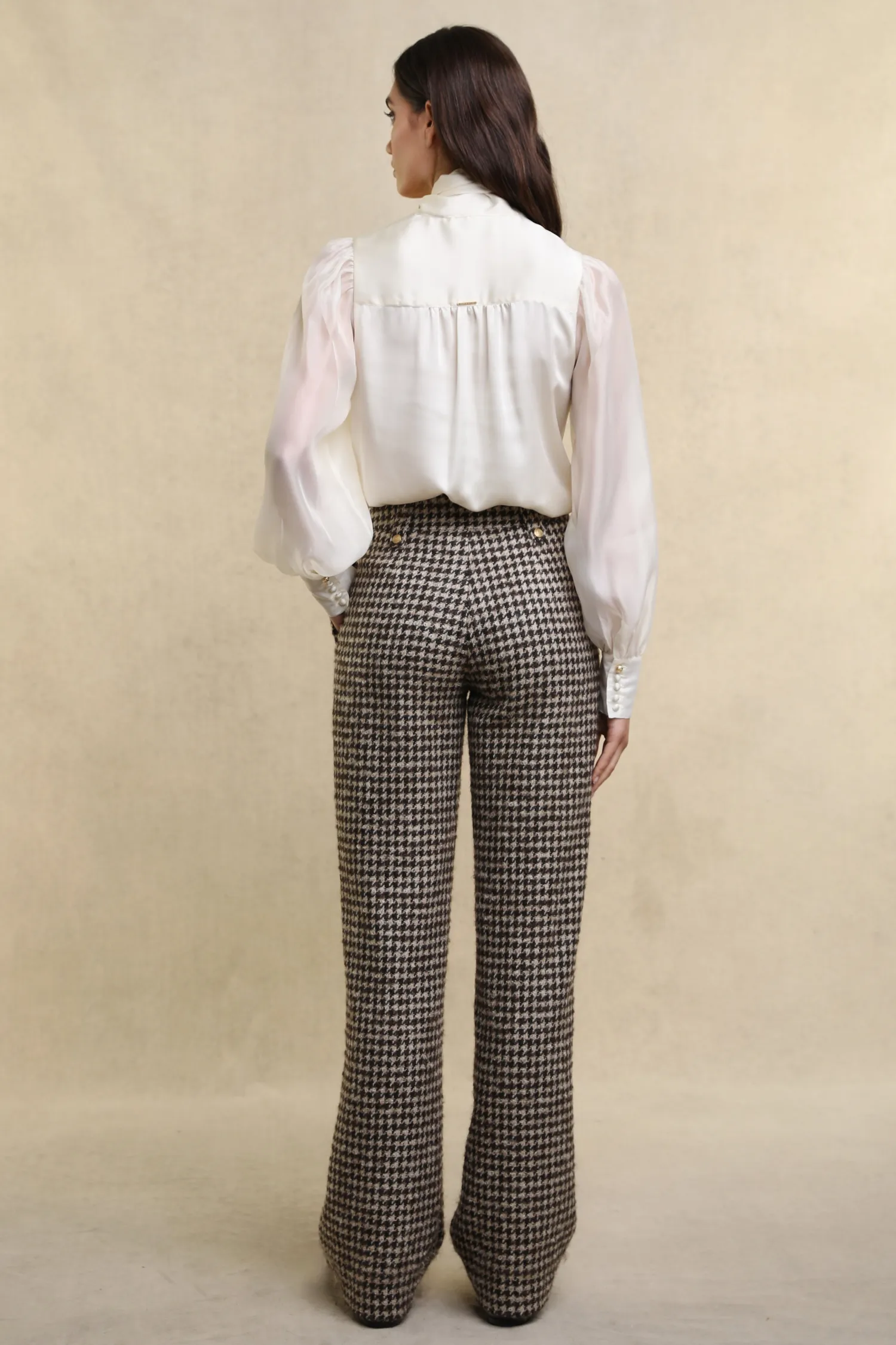 Clearance High Waisted Straight Trouser (Coffee Houndstooth) Women Trousers|Tailoring