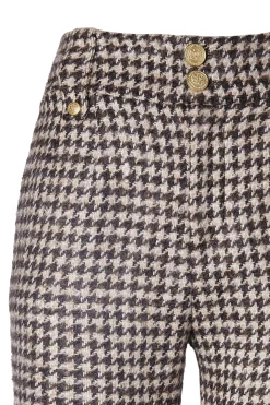 Clearance High Waisted Straight Trouser (Coffee Houndstooth) Women Trousers|Tailoring