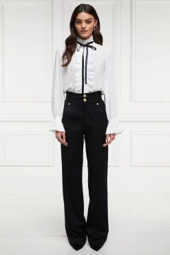 Fashion High Waisted Straight Trouser (Black Barathea) Women Trousers|Tailoring