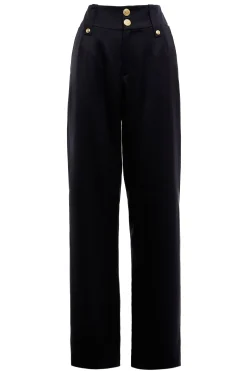 Fashion High Waisted Straight Trouser (Black Barathea) Women Trousers|Tailoring