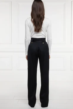 Fashion High Waisted Straight Trouser (Black Barathea) Women Trousers|Tailoring