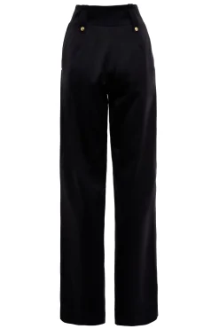 Fashion High Waisted Straight Trouser (Black Barathea) Women Trousers|Tailoring