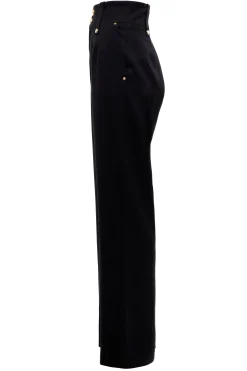 Fashion High Waisted Straight Trouser (Black Barathea) Women Trousers|Tailoring