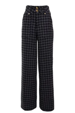 Discount High Waisted Straight Trouser (Large Scale Charcoal Houndstooth) Women Trousers|Tailoring