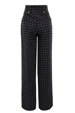 Discount High Waisted Straight Trouser (Large Scale Charcoal Houndstooth) Women Trousers|Tailoring