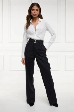 Best High Waisted Straight Trouser (Navy Chalk Pinstripe) Women Trousers|Tailoring