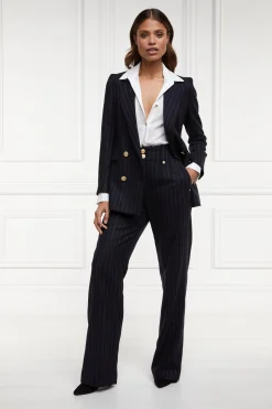 Best High Waisted Straight Trouser (Navy Chalk Pinstripe) Women Trousers|Tailoring