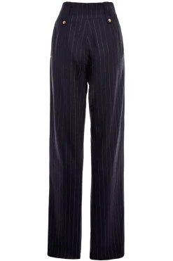 Best High Waisted Straight Trouser (Navy Chalk Pinstripe) Women Trousers|Tailoring