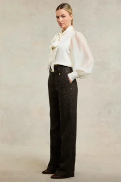 Best High Waisted Straight Trouser (Walnut Herringbone) Women Trousers|Tailoring