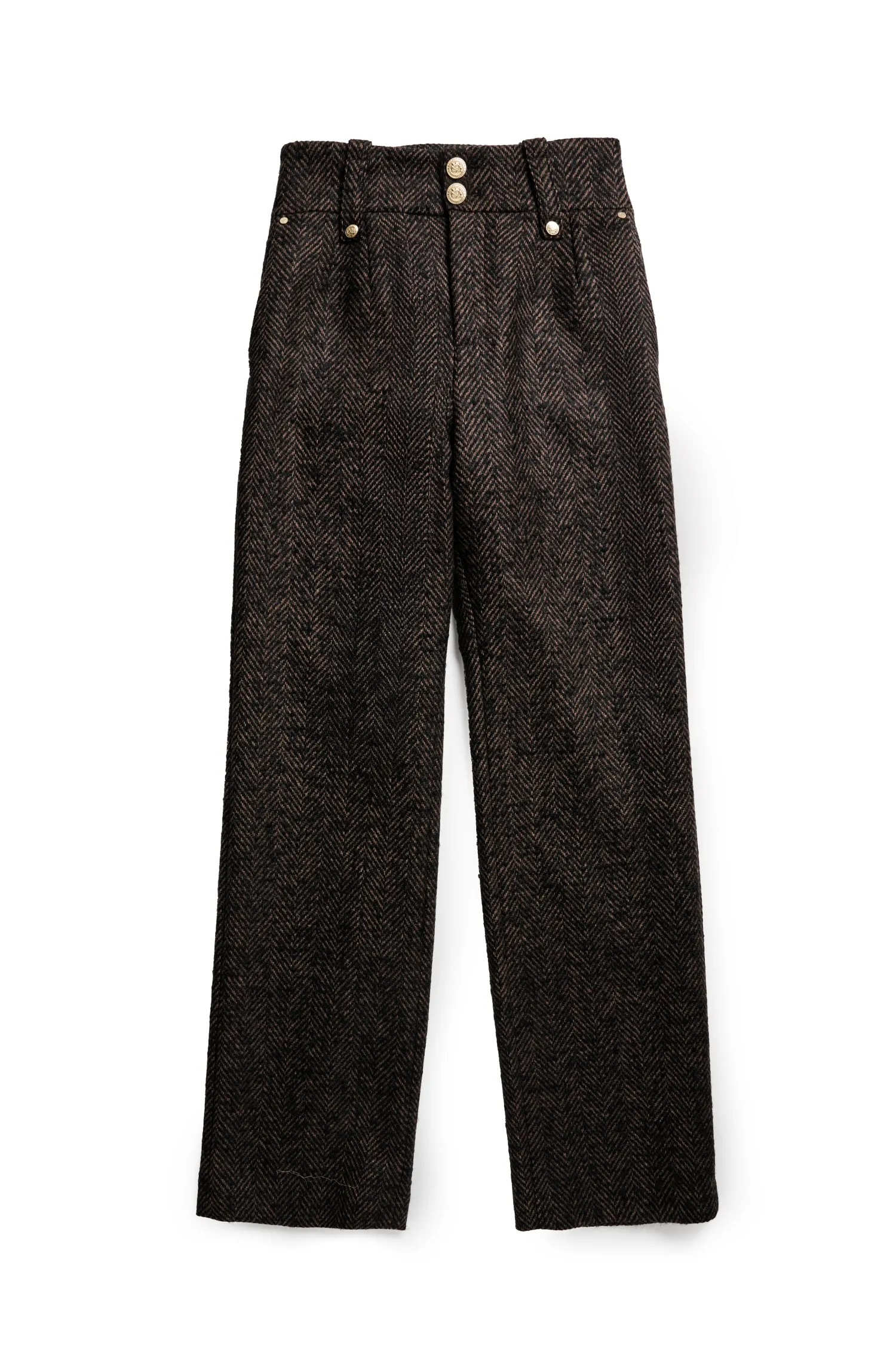 Best High Waisted Straight Trouser (Walnut Herringbone) Women Trousers|Tailoring