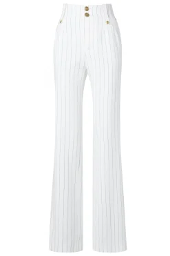 Online High Waisted Straight Trouser (Oyster Linen Pinstripe) Women Trousers|Tailoring