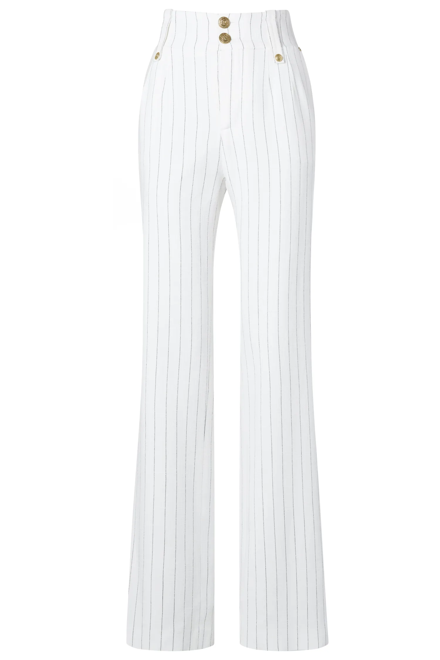 Online High Waisted Straight Trouser (Oyster Linen Pinstripe) Women Trousers|Tailoring