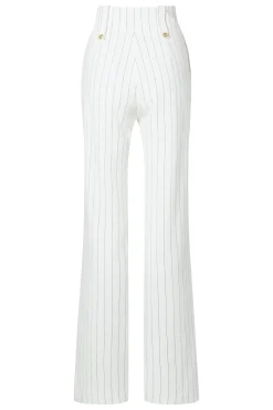Online High Waisted Straight Trouser (Oyster Linen Pinstripe) Women Trousers|Tailoring