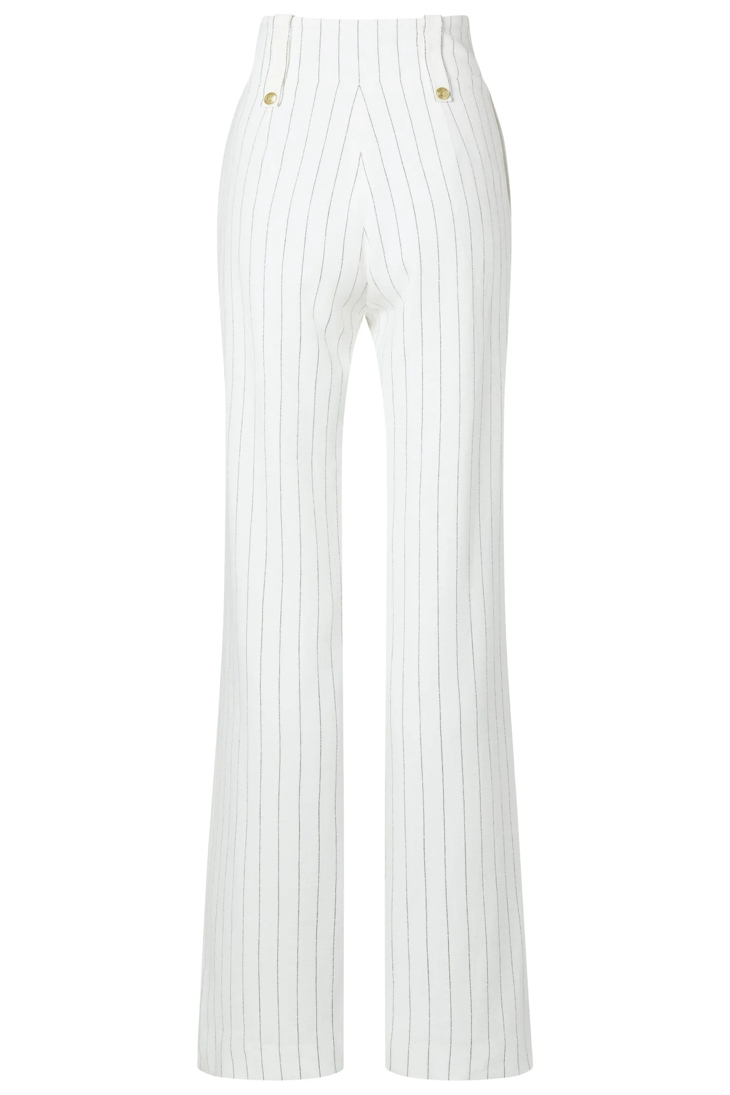 Online High Waisted Straight Trouser (Oyster Linen Pinstripe) Women Trousers|Tailoring