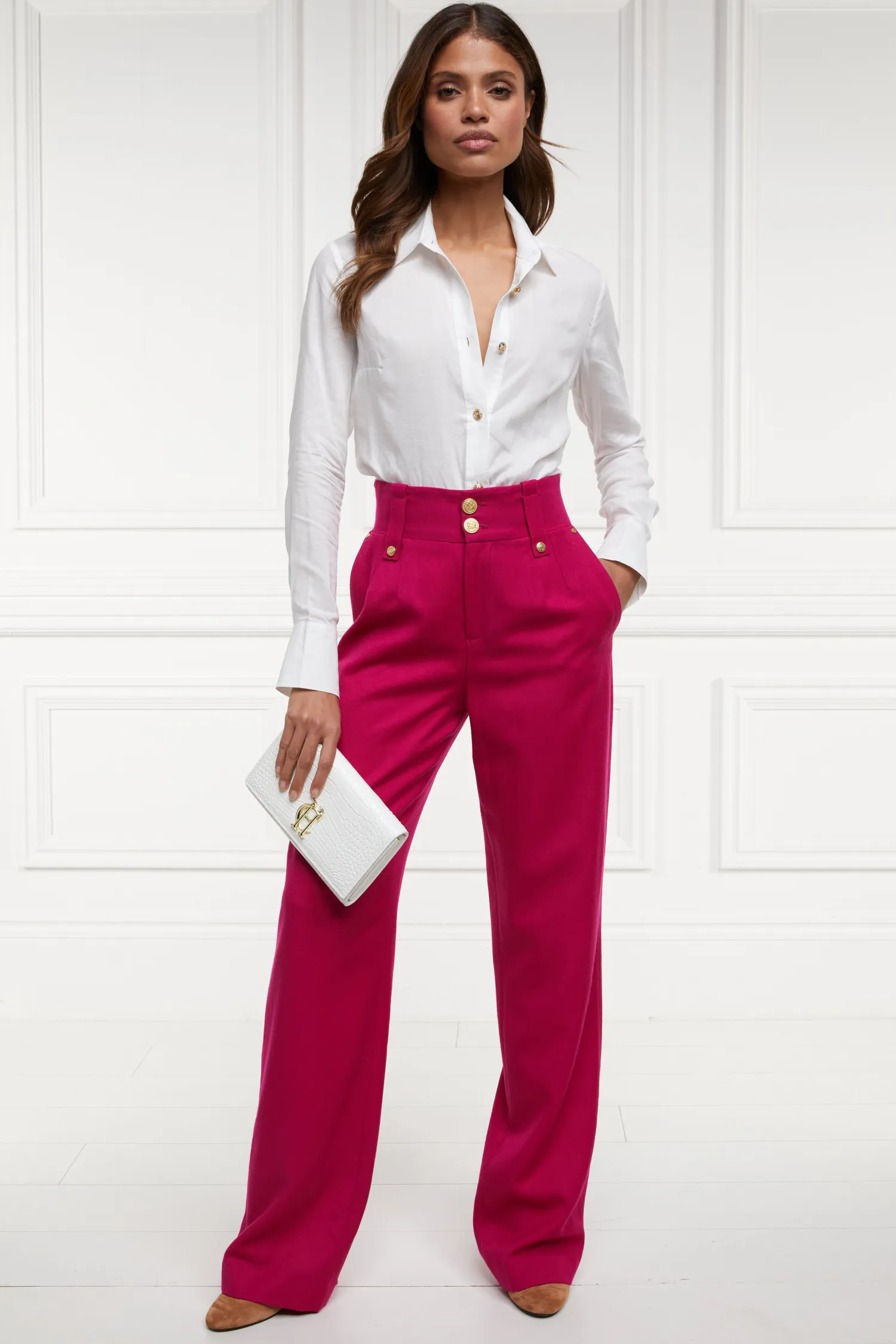 Outlet High Waisted Straight Trouser (Hot Pink Barathea) Women Trousers|Tailoring