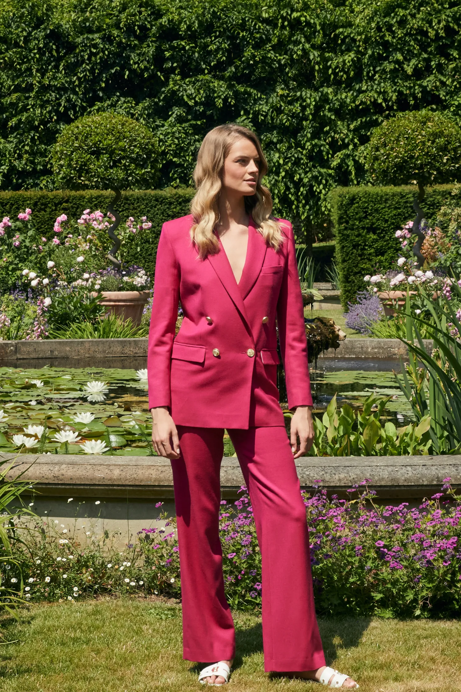Outlet High Waisted Straight Trouser (Hot Pink Barathea) Women Trousers|Tailoring