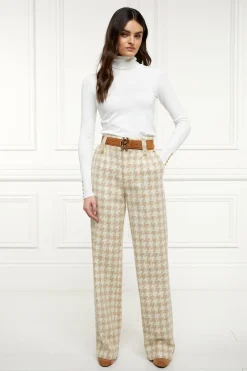 Sale High Waisted Straight Trouser (Camel Houndstooth) Women Trousers|Tailoring