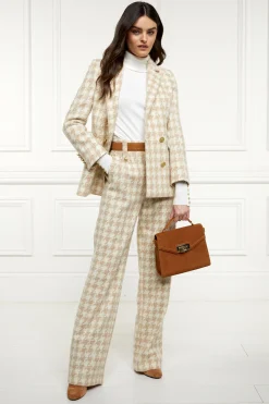Sale High Waisted Straight Trouser (Camel Houndstooth) Women Trousers|Tailoring