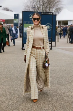 Sale High Waisted Straight Trouser (Camel Houndstooth) Women Trousers|Tailoring