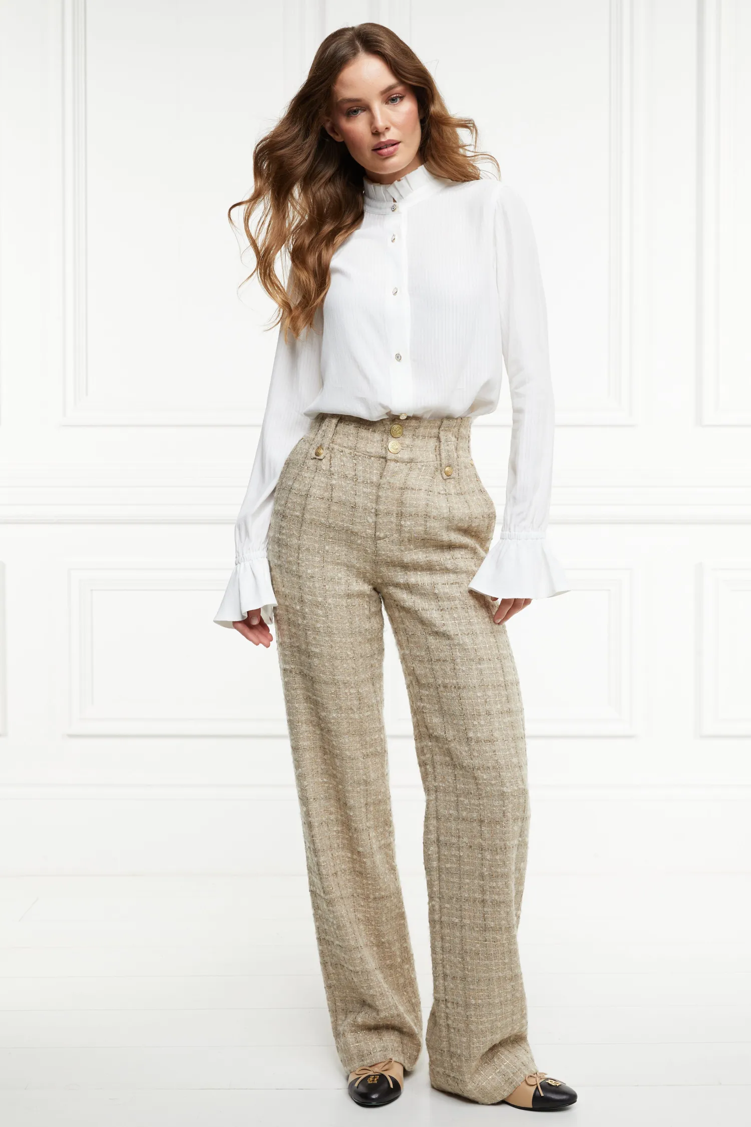 Outlet High Waisted Straight Trouser (Camel Sparkle Tweed) Women Trousers|Tailoring