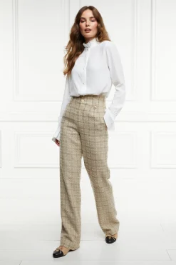 Outlet High Waisted Straight Trouser (Camel Sparkle Tweed) Women Trousers|Tailoring
