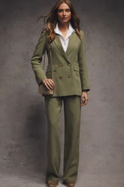 Fashion High Waisted Straight Trouser (Sage Linen) Women Trousers|Tailoring