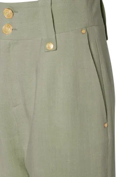 Fashion High Waisted Straight Trouser (Sage Linen) Women Trousers|Tailoring