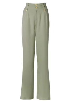 Fashion High Waisted Straight Trouser (Sage Linen) Women Trousers|Tailoring