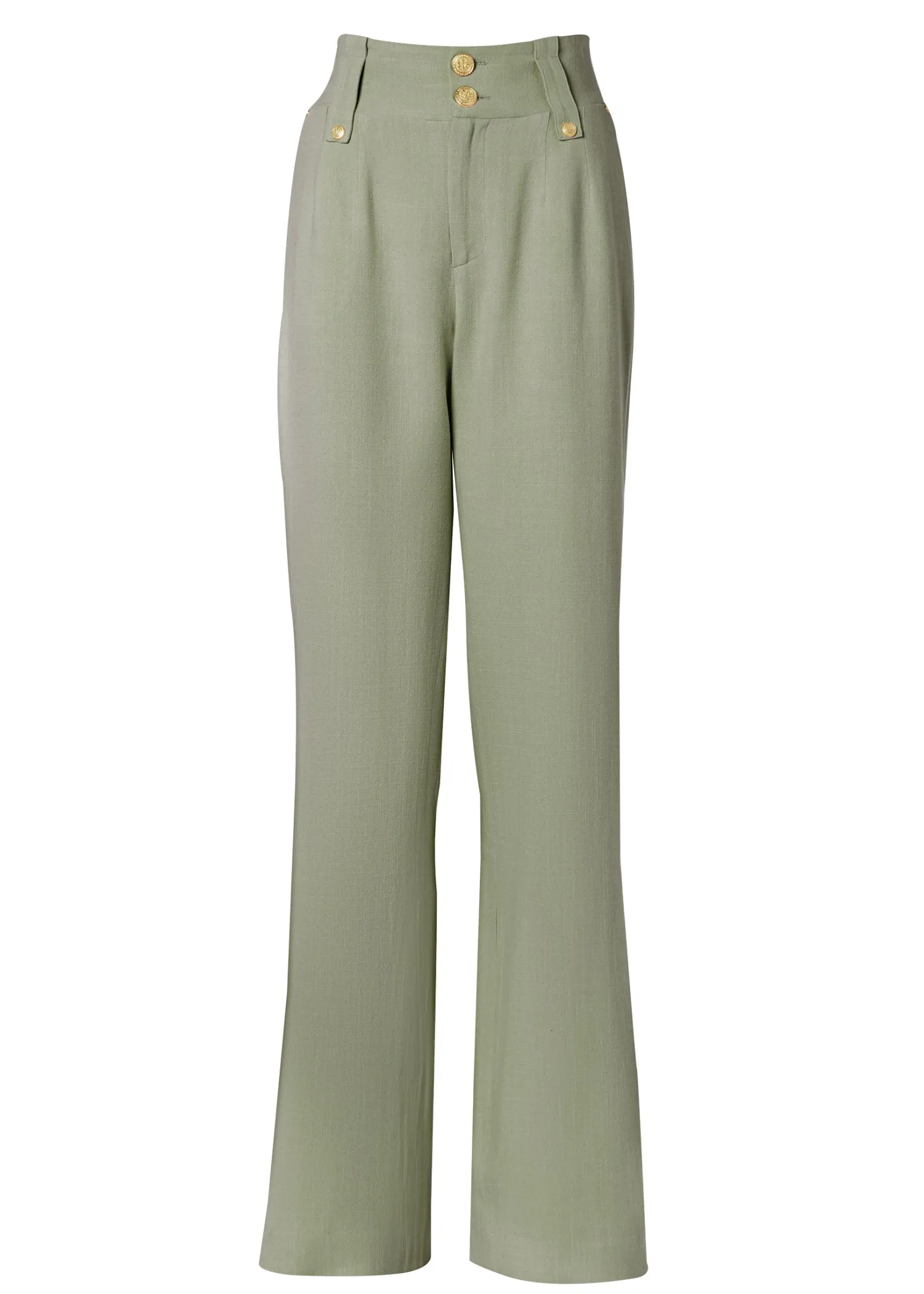 Fashion High Waisted Straight Trouser (Sage Linen) Women Trousers|Tailoring