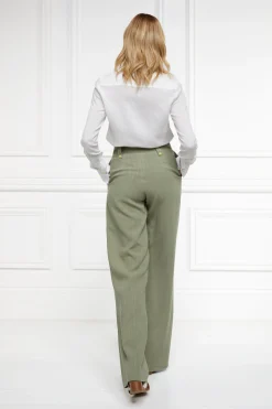 Fashion High Waisted Straight Trouser (Sage Linen) Women Trousers|Tailoring