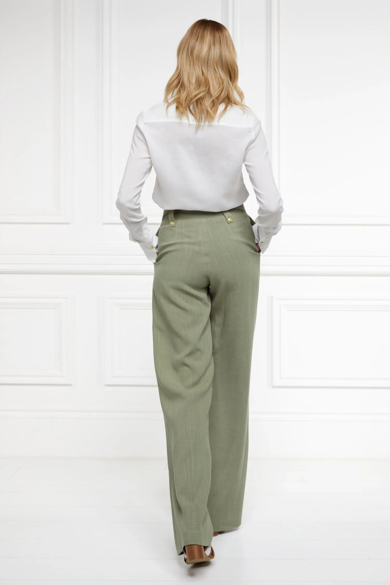 Fashion High Waisted Straight Trouser (Sage Linen) Women Trousers|Tailoring