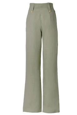 Fashion High Waisted Straight Trouser (Sage Linen) Women Trousers|Tailoring
