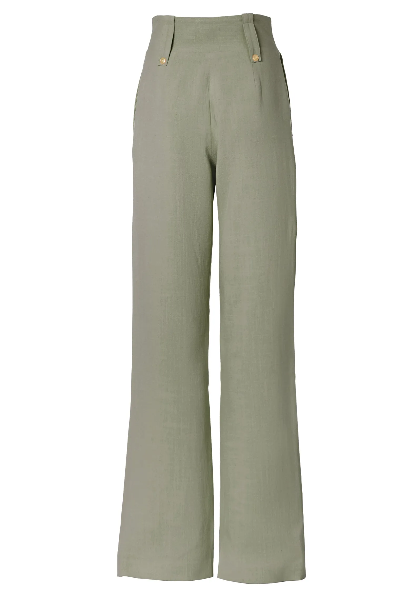Fashion High Waisted Straight Trouser (Sage Linen) Women Trousers|Tailoring