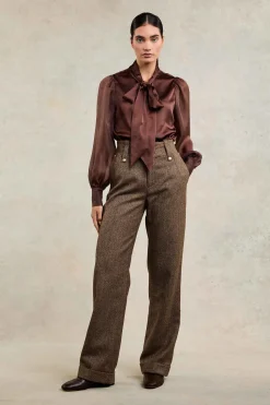 Discount High Waisted Wide Leg Trouser (Large Scale Brown Herringbone) Women Trousers|Tailoring