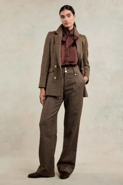 Discount High Waisted Wide Leg Trouser (Large Scale Brown Herringbone) Women Trousers|Tailoring