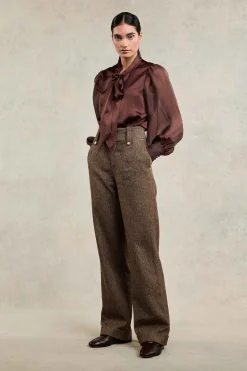 Discount High Waisted Wide Leg Trouser (Large Scale Brown Herringbone) Women Trousers|Tailoring
