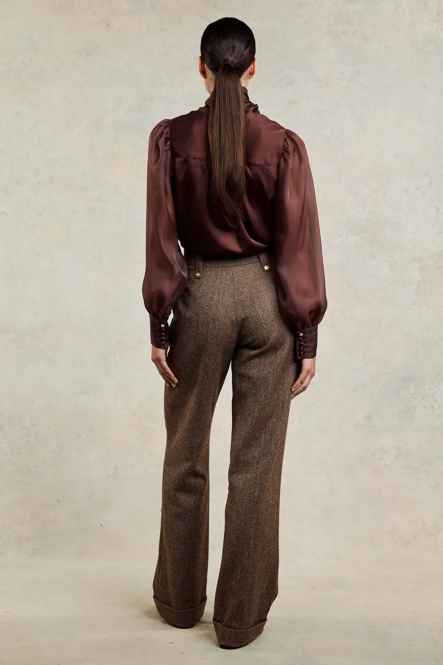 Discount High Waisted Wide Leg Trouser (Large Scale Brown Herringbone) Women Trousers|Tailoring