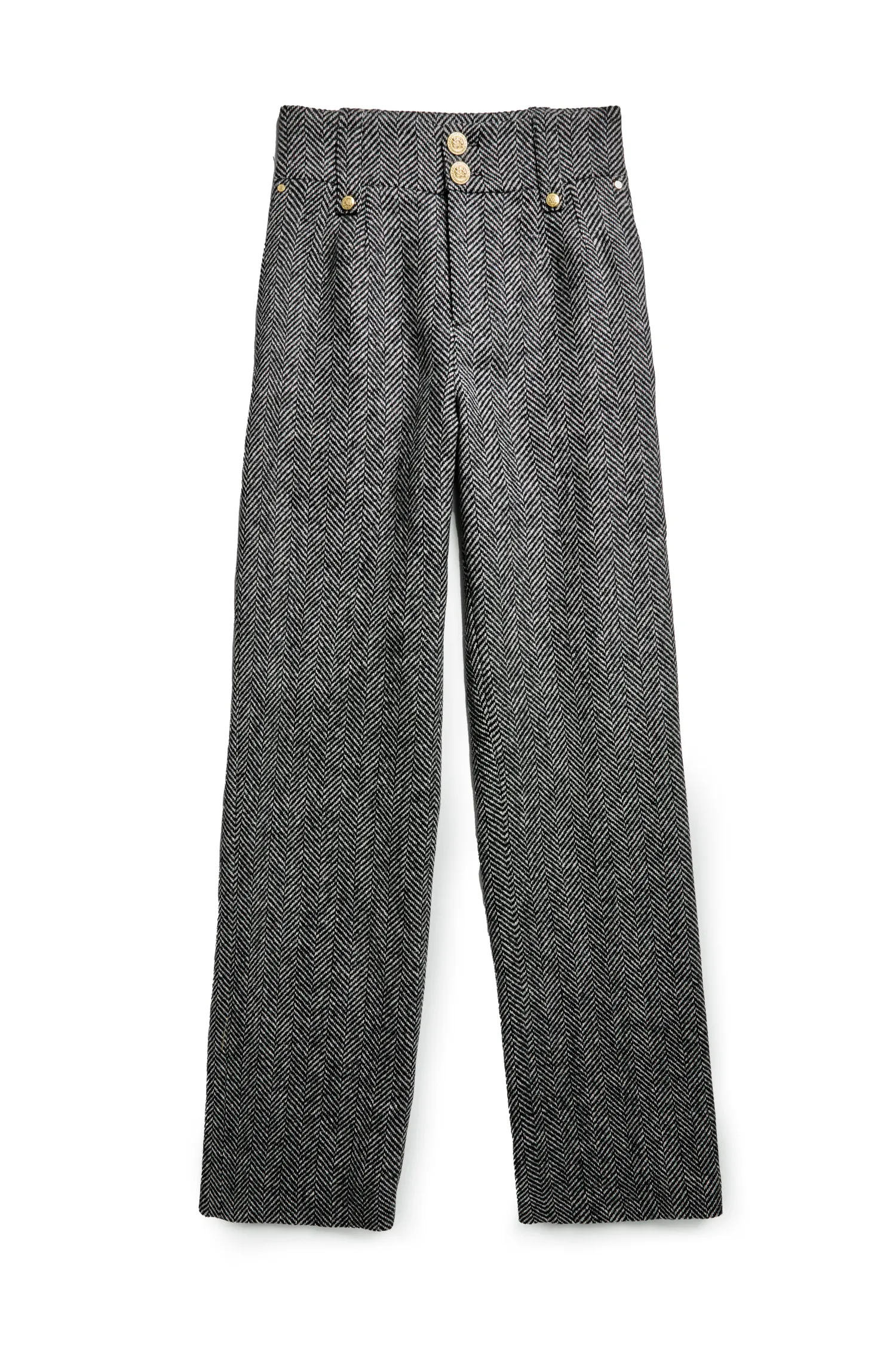 Fashion High Waisted Wide Leg Trouser (Wide Tooth Black Herringbone) Women Trousers|Tailoring