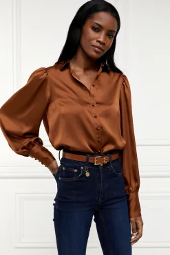 Online Isla Satin Shirt (Copper) Women Shirts & Blouses