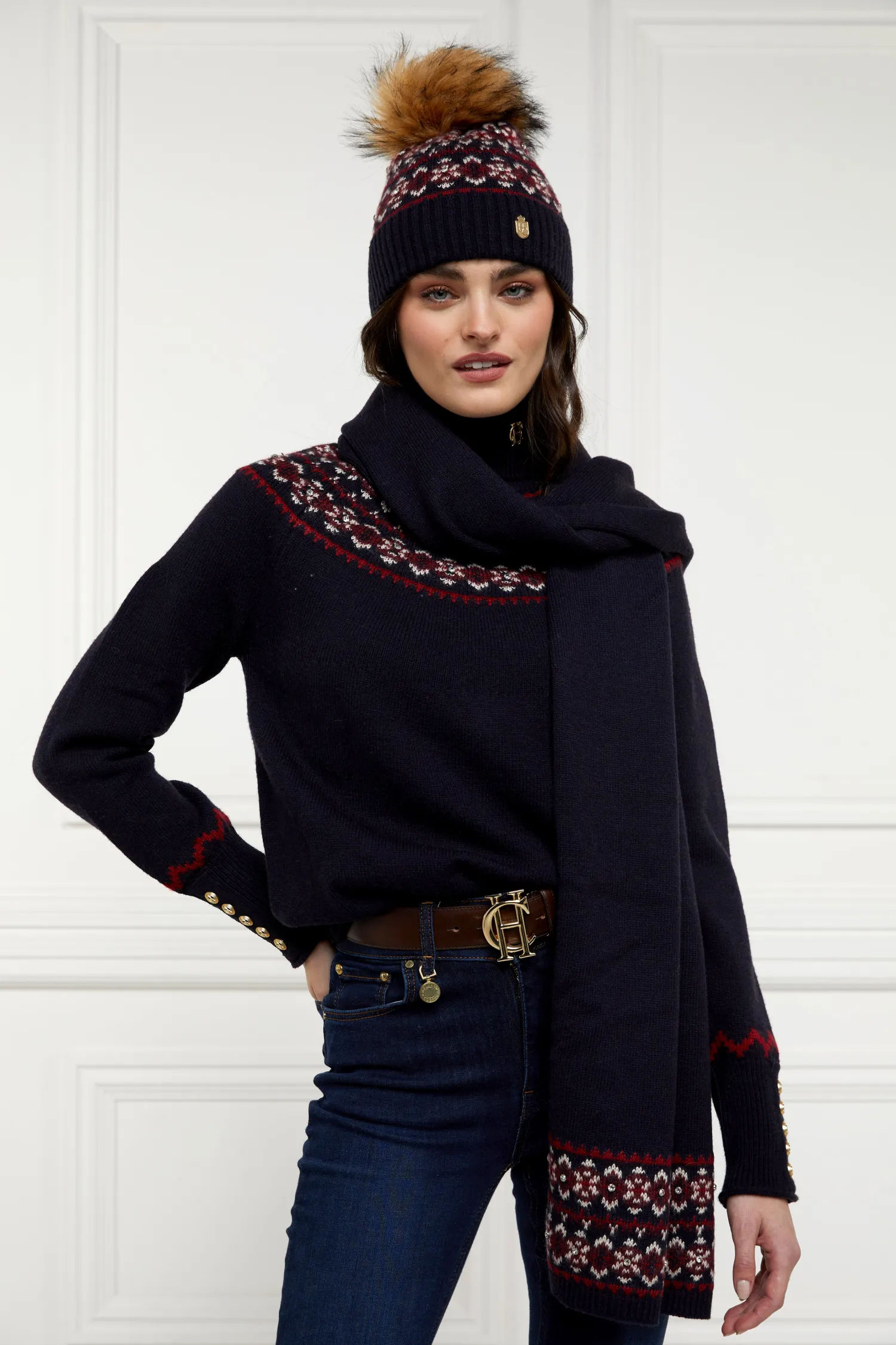 Fashion Jennifer Fairisle Bobble Hat (Ink Navy) Women Hats & Headbands|Hats & Headbands